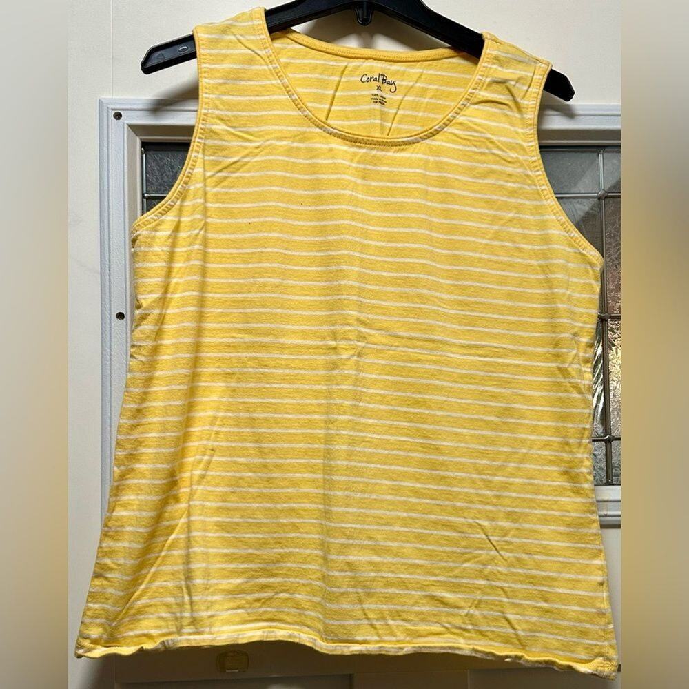 Coral Bay Striped Tank Size XL Yellow White Stripe (389)